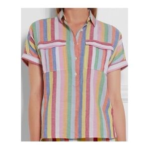 J Crew Linen Blend Button Down Shirt in Candy Stripe